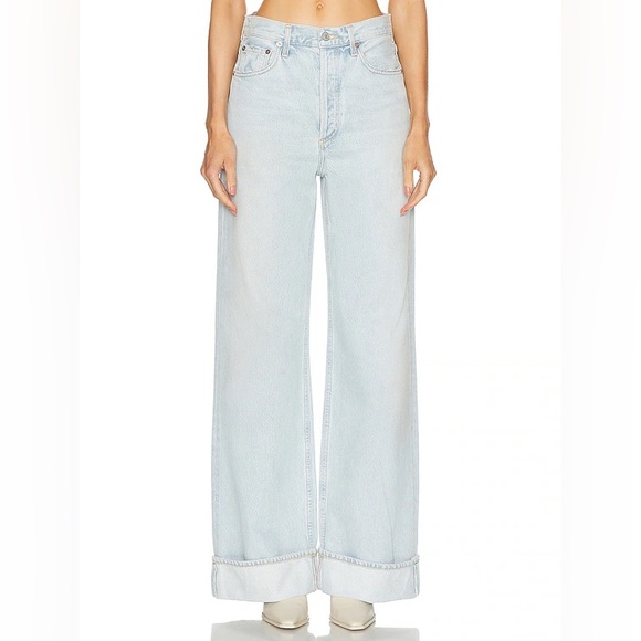 NEW $278 Agolde Dame Jeans in Revive Light Blue Wide Leg Cuffed - Picture 2 of 4